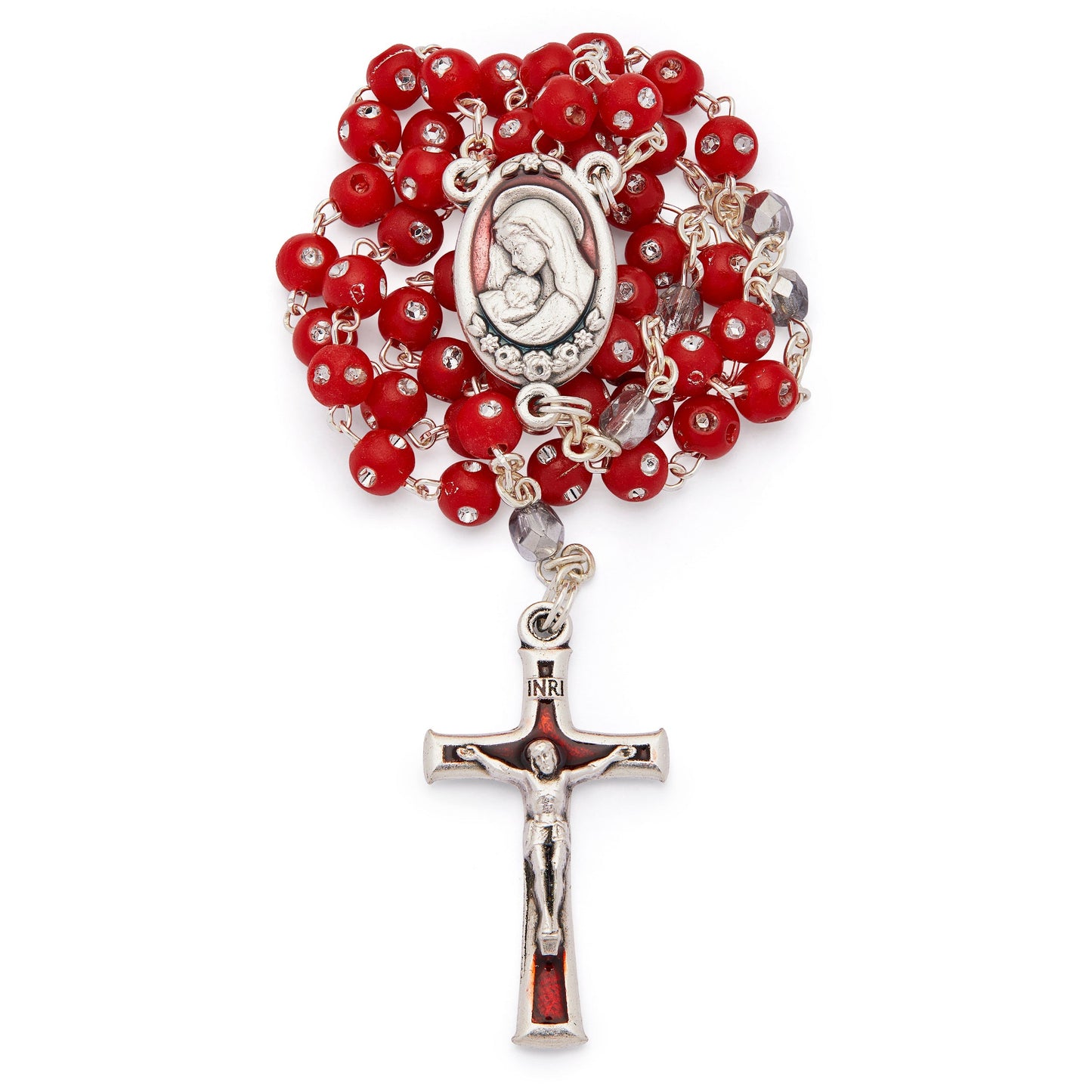 MONDO CATTOLICO Prayer Beads Madonna with Child Resin Rosary with Strass Crystals