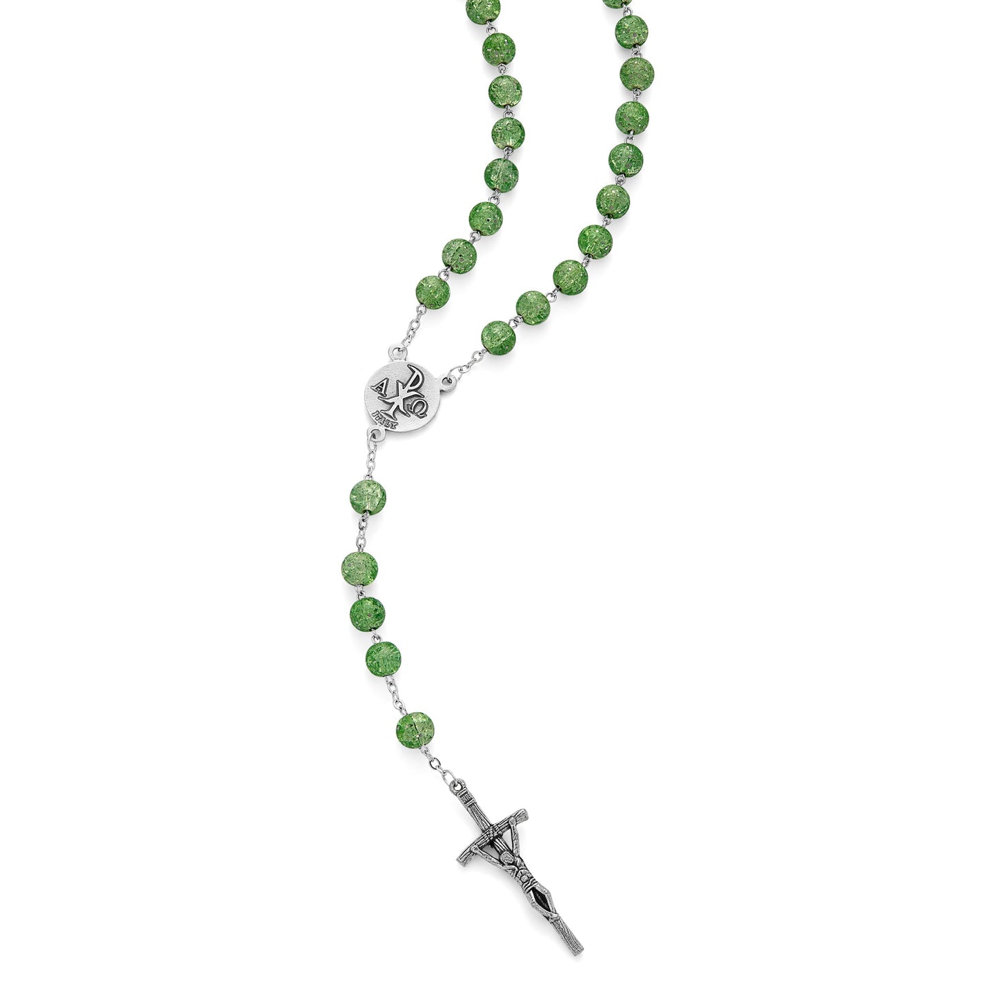 MONDO CATTOLICO Prayer Beads 53.5 cm (21.06 in) / 8 mm (0.31 in) Mater Ecclesiae Rosary in Green Glitter Beads