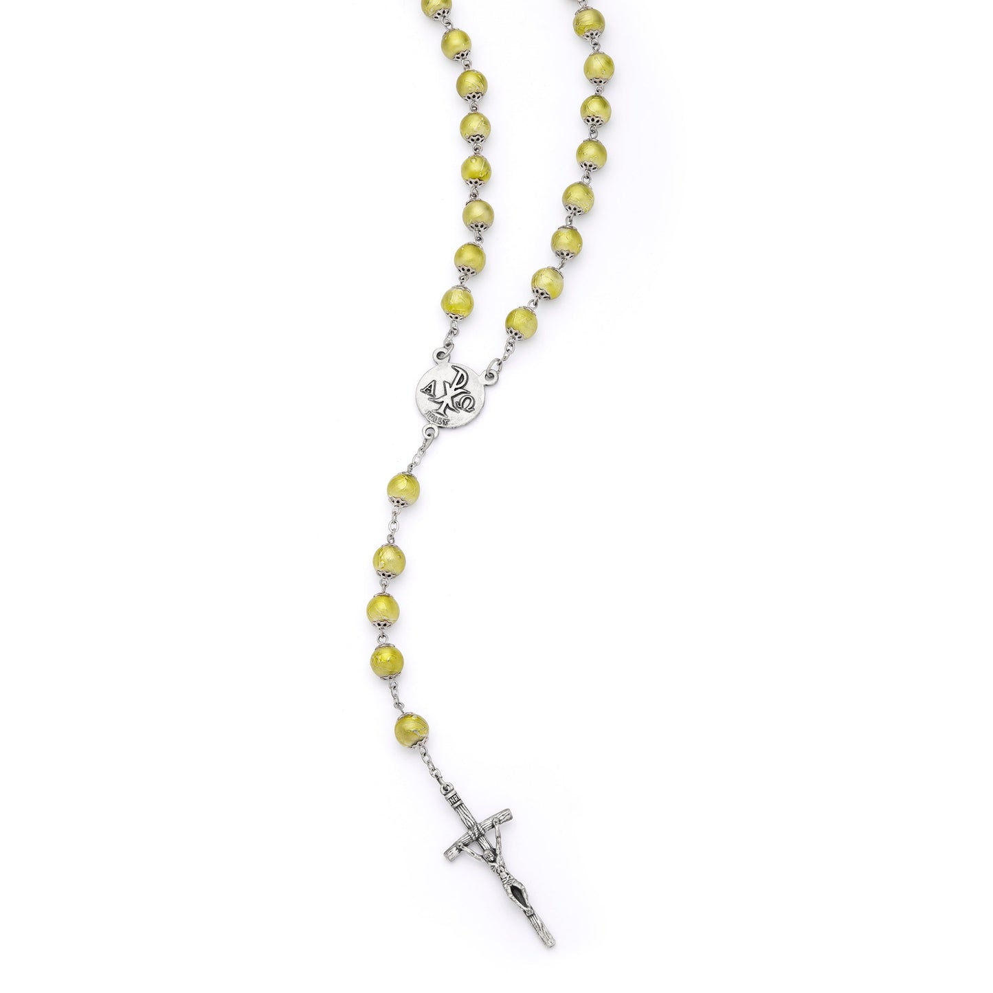 MONDO CATTOLICO ROMA Prayer Beads 58 cm (22.83 in) / 80 cm (31.50 in) / 8 mm (0.31 in) Mater Ecclesiae Rosary with Light Olive Green Glass Beads