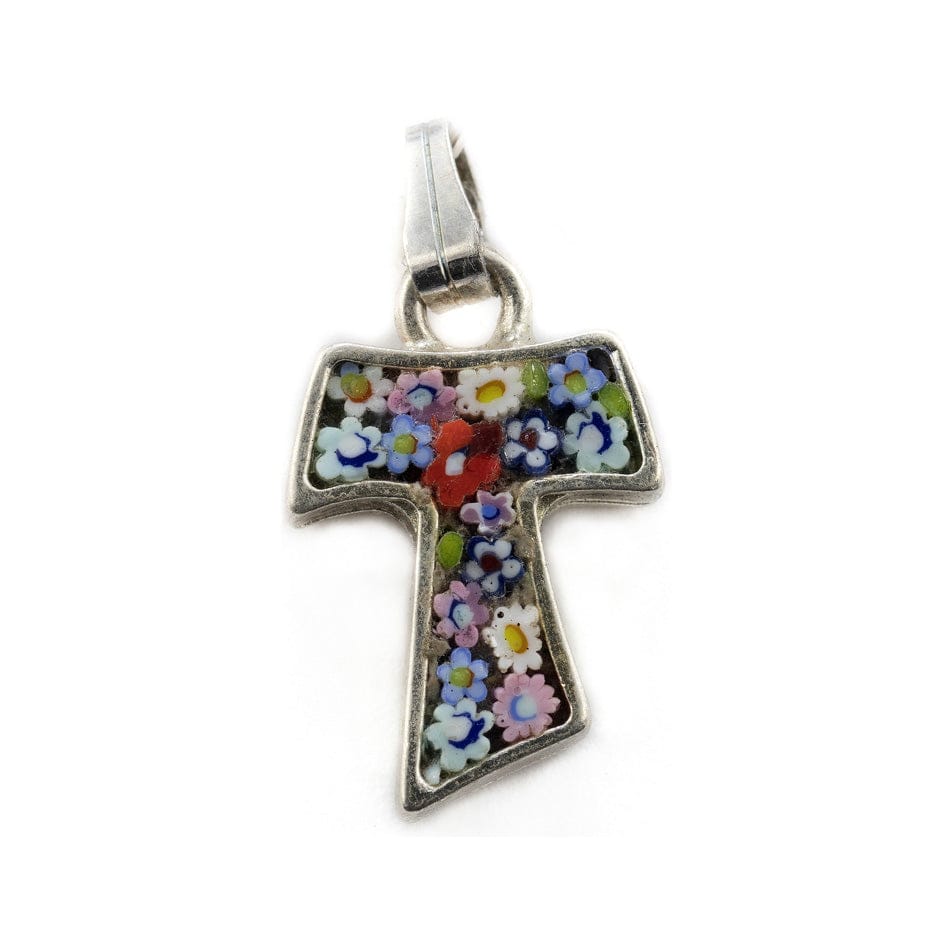 MONDO CATTOLICO Metal Tau Cross in Micromosaic