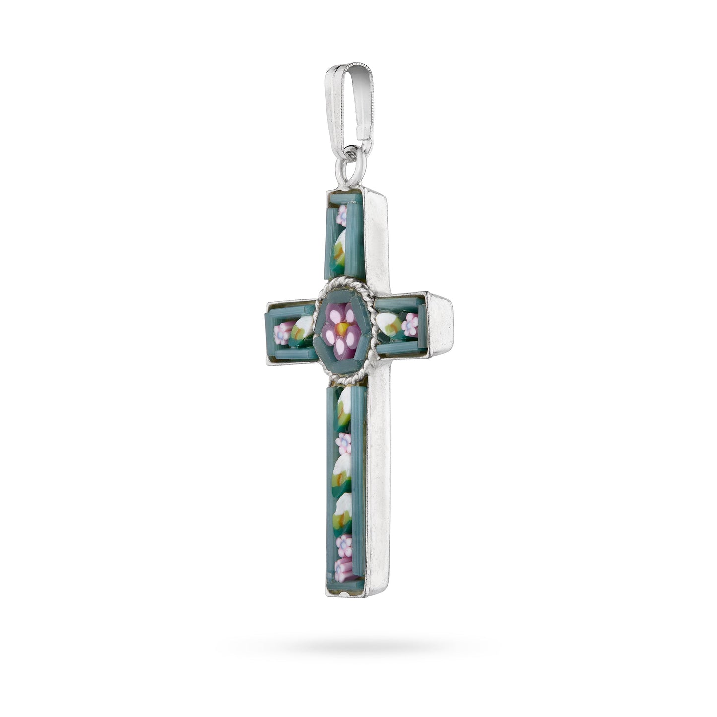 MONDO CATTOLICO ROMA 34 mm (1.34 in) Micromosaic and Metal Cross with Flower