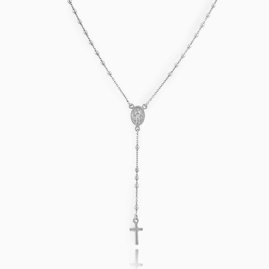 MONDO CATTOLICO Prayer Beads Rhodium / Cm 46 (18.1 in) MIRACULOUS MARY ROSARY 2 MM BEADS AND CROSS IN STERLING SILVER