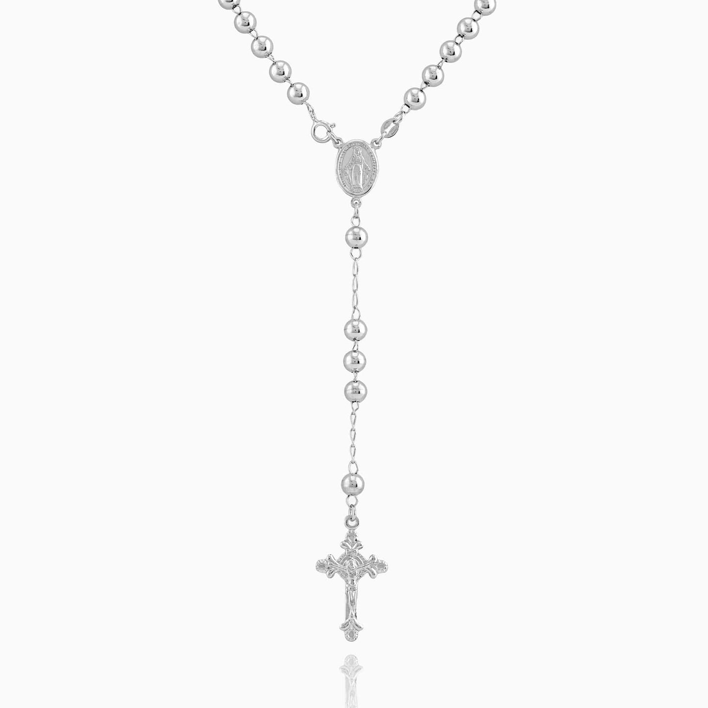 MONDO CATTOLICO Prayer Beads Rhodium / Cm 50 (19.7 in) MIRACULOUS MARY ROSARY 6 MM BEADS