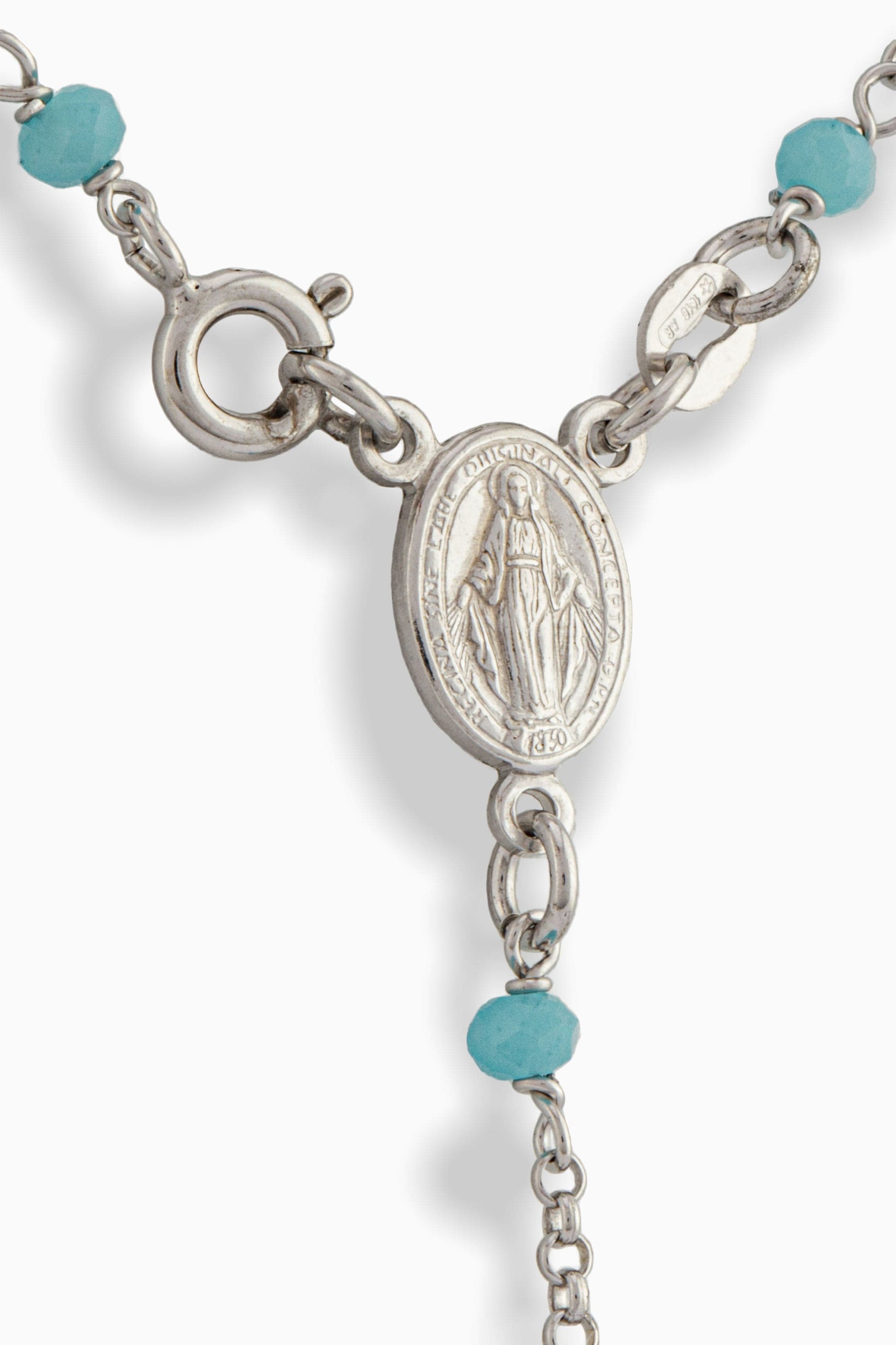 MONDO CATTOLICO Prayer Beads Cm50 (19.7 in) Miraculous Mary Rosary Blue Beads in Sterling Silver