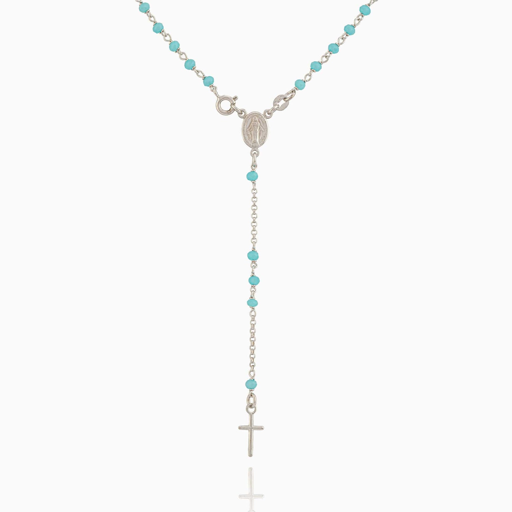 MONDO CATTOLICO Prayer Beads Cm50 (19.7 in) Miraculous Mary Rosary Blue Beads in Sterling Silver