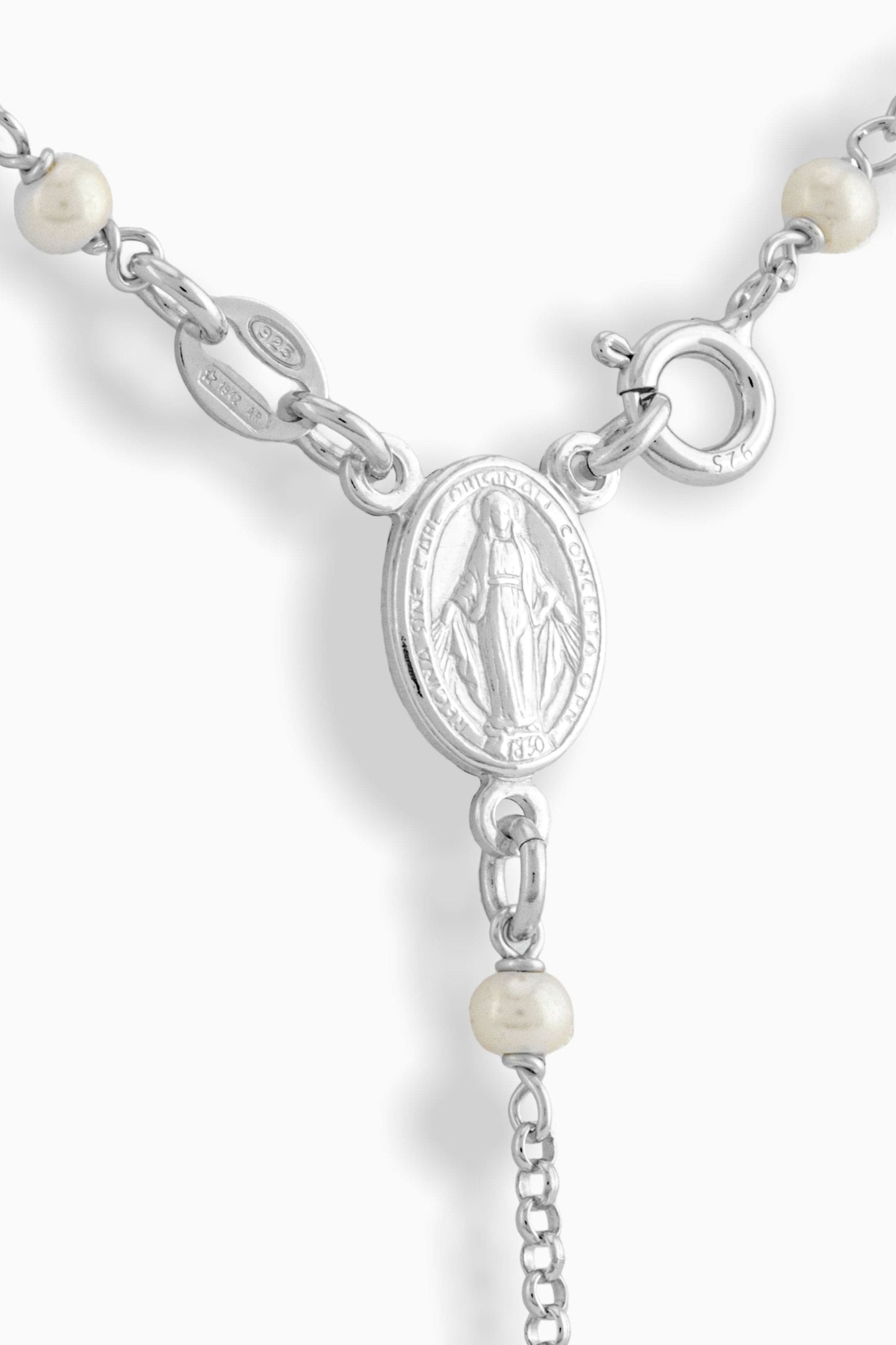 MONDO CATTOLICO Prayer Beads MIRACULOUS MARY ROSARY WITH SYNTHETIC PEARL