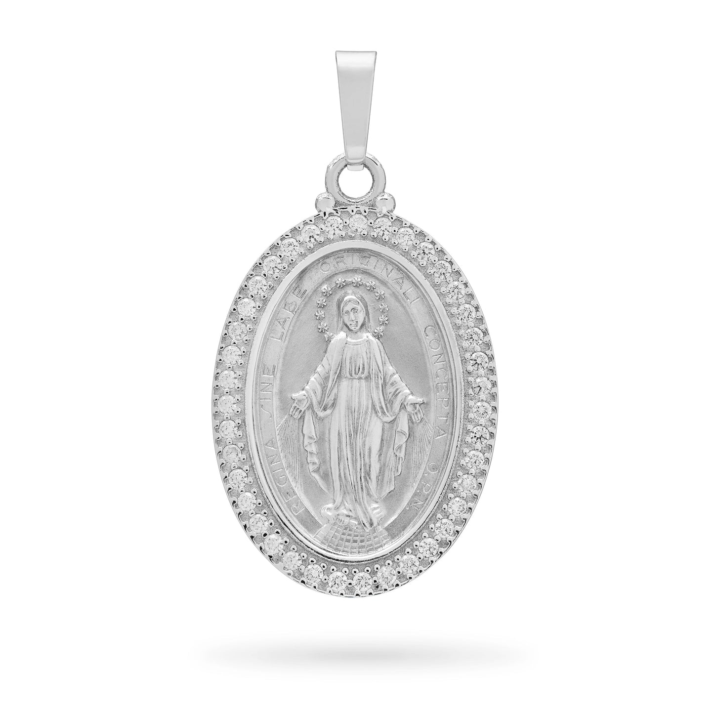 MONDO CATTOLICO Jewelry Miraculous Medal in White Gold with Zirconia