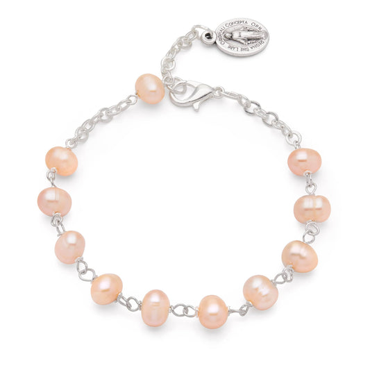 Mondo Cattolico 21 cm (8.25 in) / 6.5 mm (0.25 in) Miraculous Virgin Mary Rosary Bracelet in freshwater pearls beads
