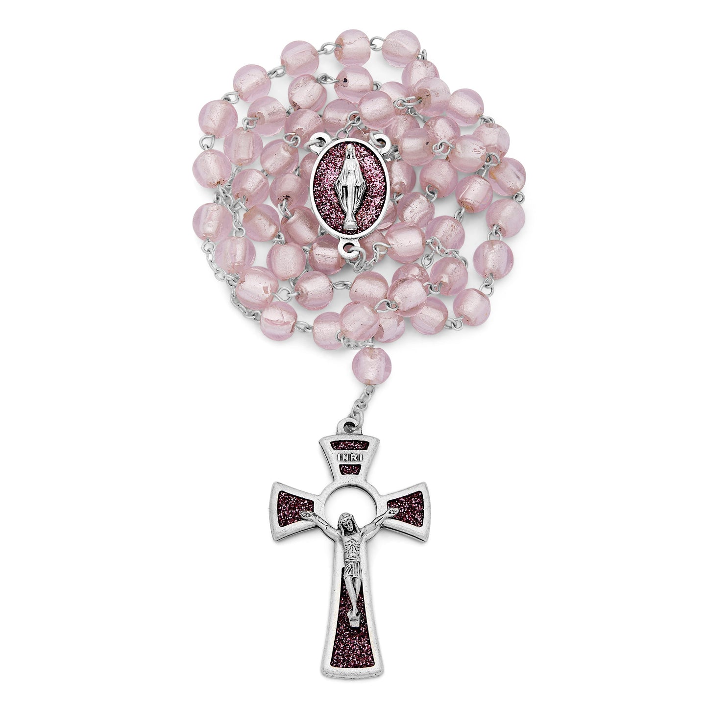 MONDO CATTOLICO Prayer Beads 53 cm (20.8 in) / 8 mm (o.31 in) Miraculous Virgin Rosary in Murano Glass