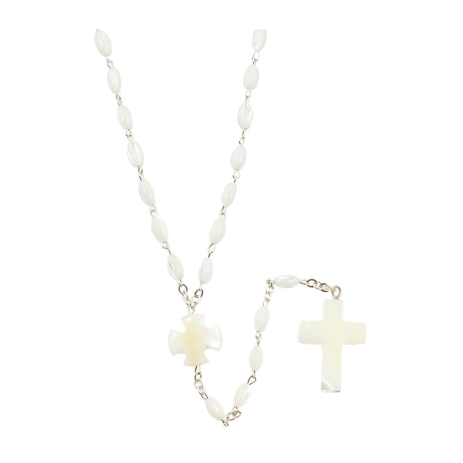 MONDO CATTOLICO Prayer Beads Mother of Pearl Cross Rosary beads Oval Shape