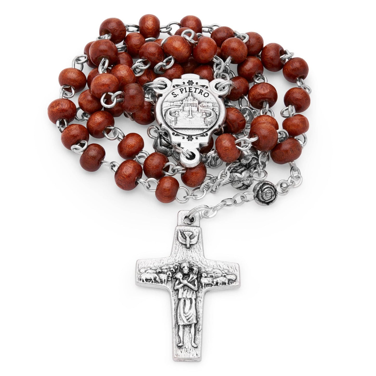 MONDO CATTOLICO Prayer Beads 38 cm (15 in) / 4 mm (0.15 in) Olive Wood Case and Rosary of Pope Francis