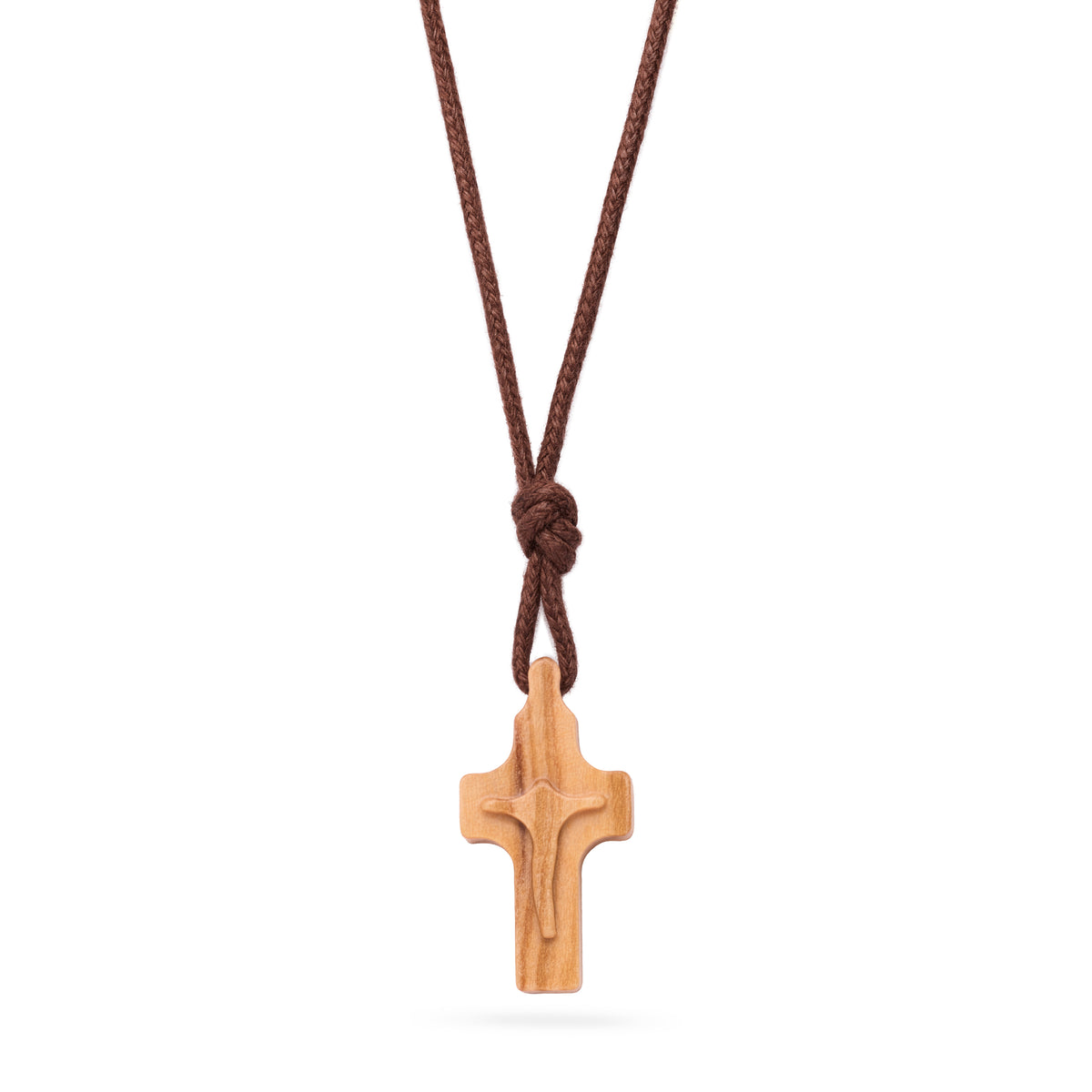 MONDO CATTOLICO ROMA Olive Wood Cross with Rope Chain