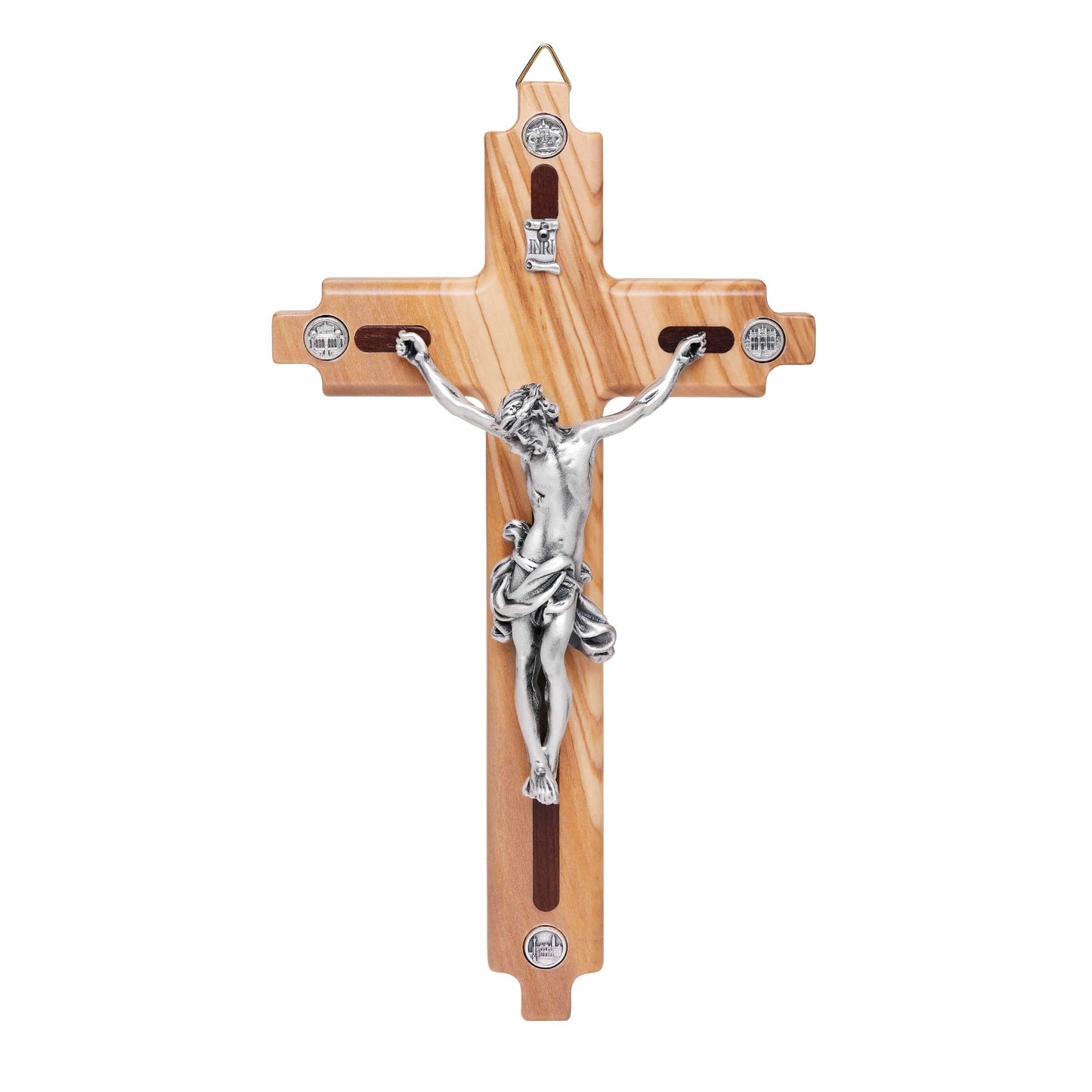 MONDO CATTOLICO 19 cm (7.48 in) Olive Wood Crucifix With the Four Roman Basilicas Medals