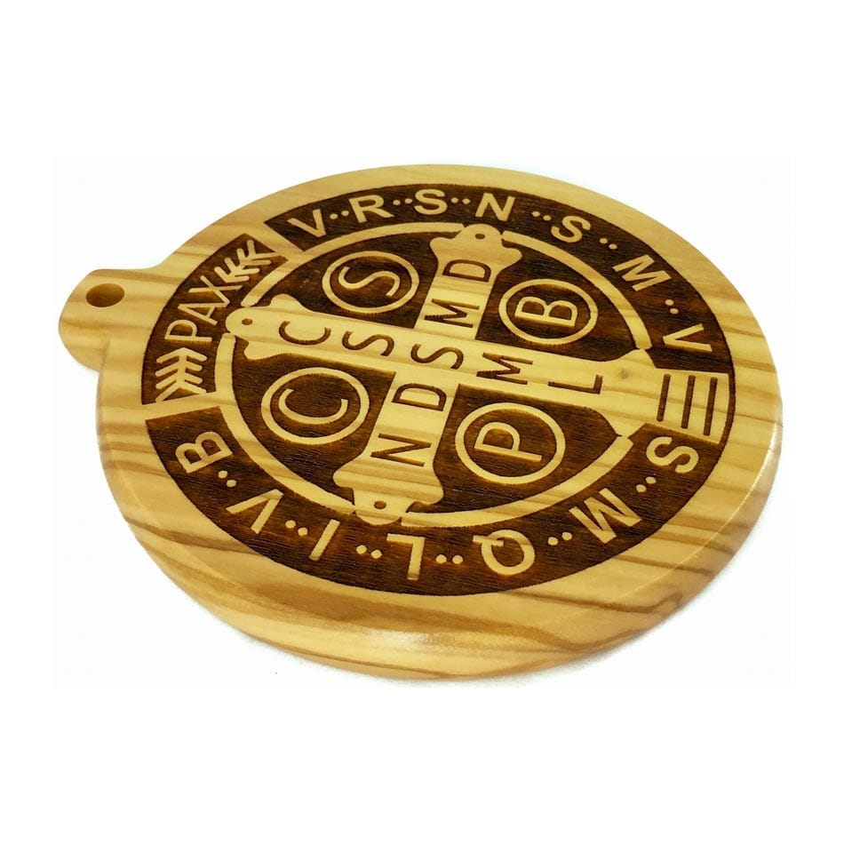 MONDO CATTOLICO Olive Wood St. Benedict Medallion