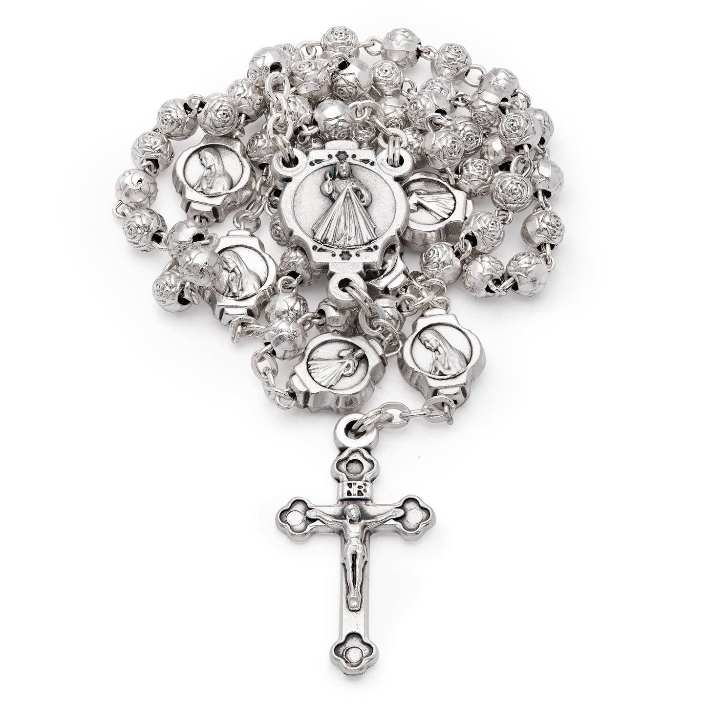 MONDO CATTOLICO Prayer Beads 36 cm (14.17 in) / 4 mm (0.15 in) Our Lady of Fatima Rosary with Holder in Pewter