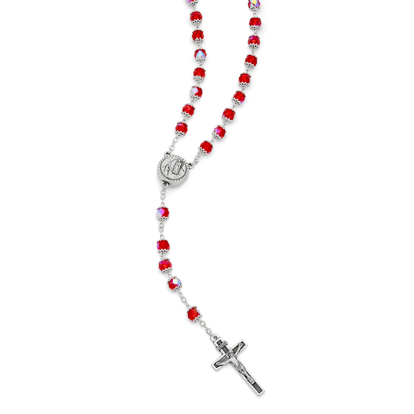 MONDO CATTOLICO ROMA Rosary 50 cm (19.69 in) / 68 cm (26.77 in) / 7 mm (0.28 in) Our Lady of Lourdes Red Rosary with Holy Water Reliquary