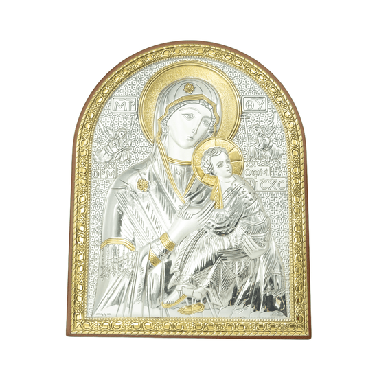 MONDO CATTOLICO Our Lady of Perpetual Help Bilaminated Sterling Silver and Golden Details