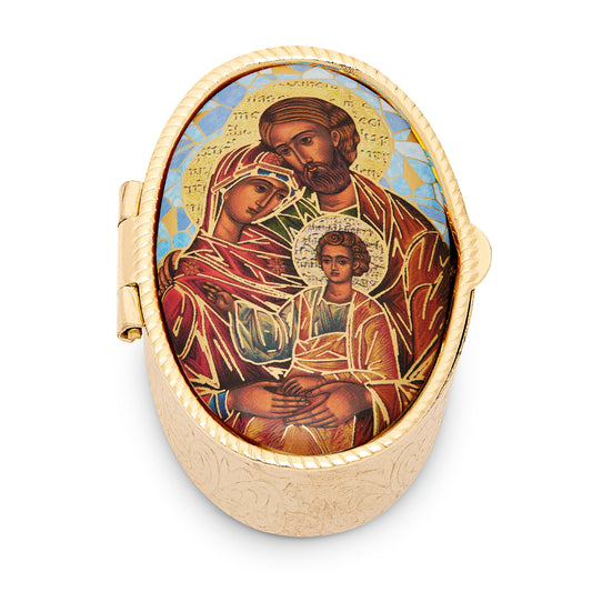 Mondo Cattolico Pill Box Oval Pill Box in Golden Metal of the Holy Family
