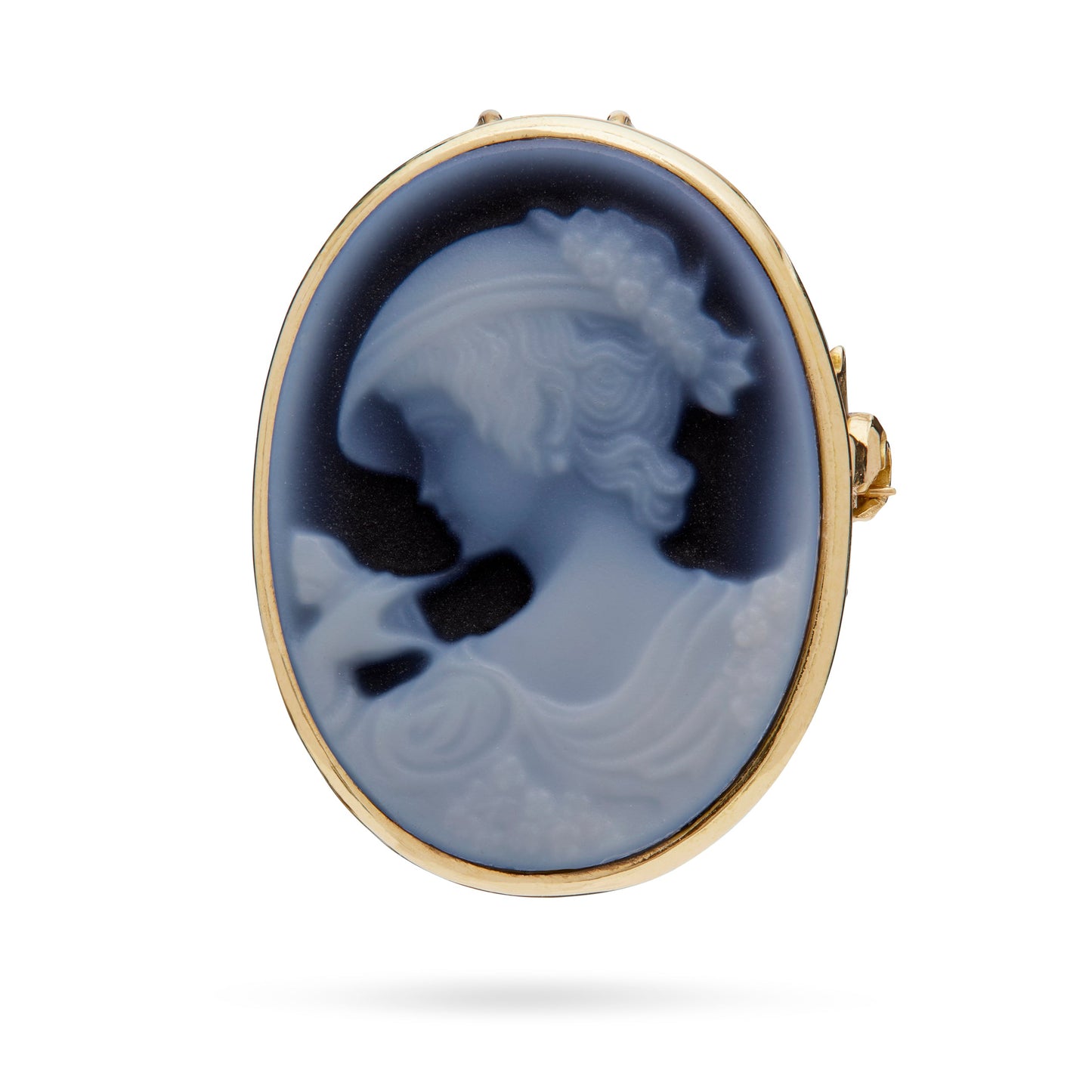 Mondo Cattolico Pendant 20x15 mm (0.79x0.59 in) Oval Yellow Gold Brooch and Pendant With Black Agate Cameo Portraying a Woman