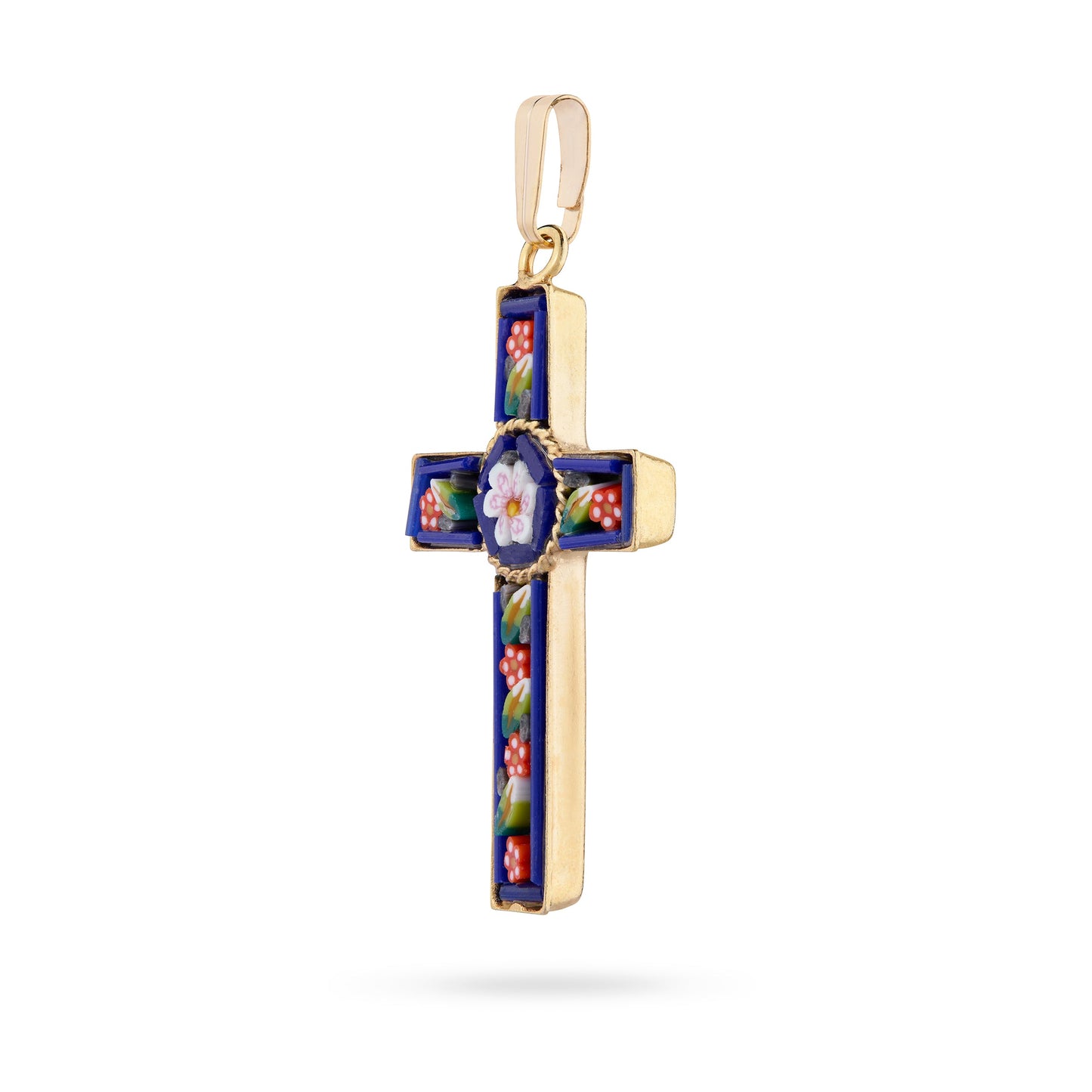 MONDO CATTOLICO ROMA 34 mm (1.34 in) Pewter Micromosaic Cross with Flower