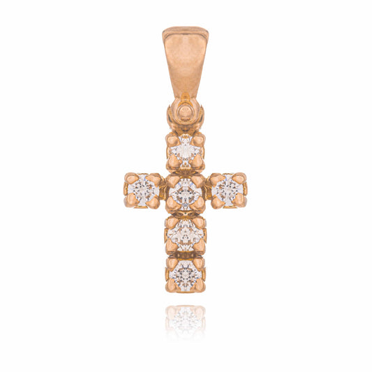 MONDO CATTOLICO Jewelry Cm 0.8 (0.31 in) / Cm 0.6 (0.23 in) Pink Gold Cross with Diamonds
