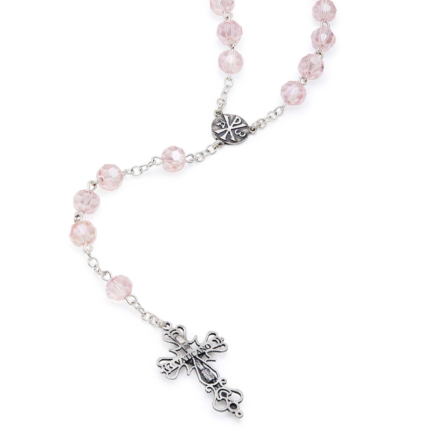 MONDO CATTOLICO Prayer Beads 53.5 cm (21 in) / 8 mm (0.31 in) Pink Swarovski Rosary