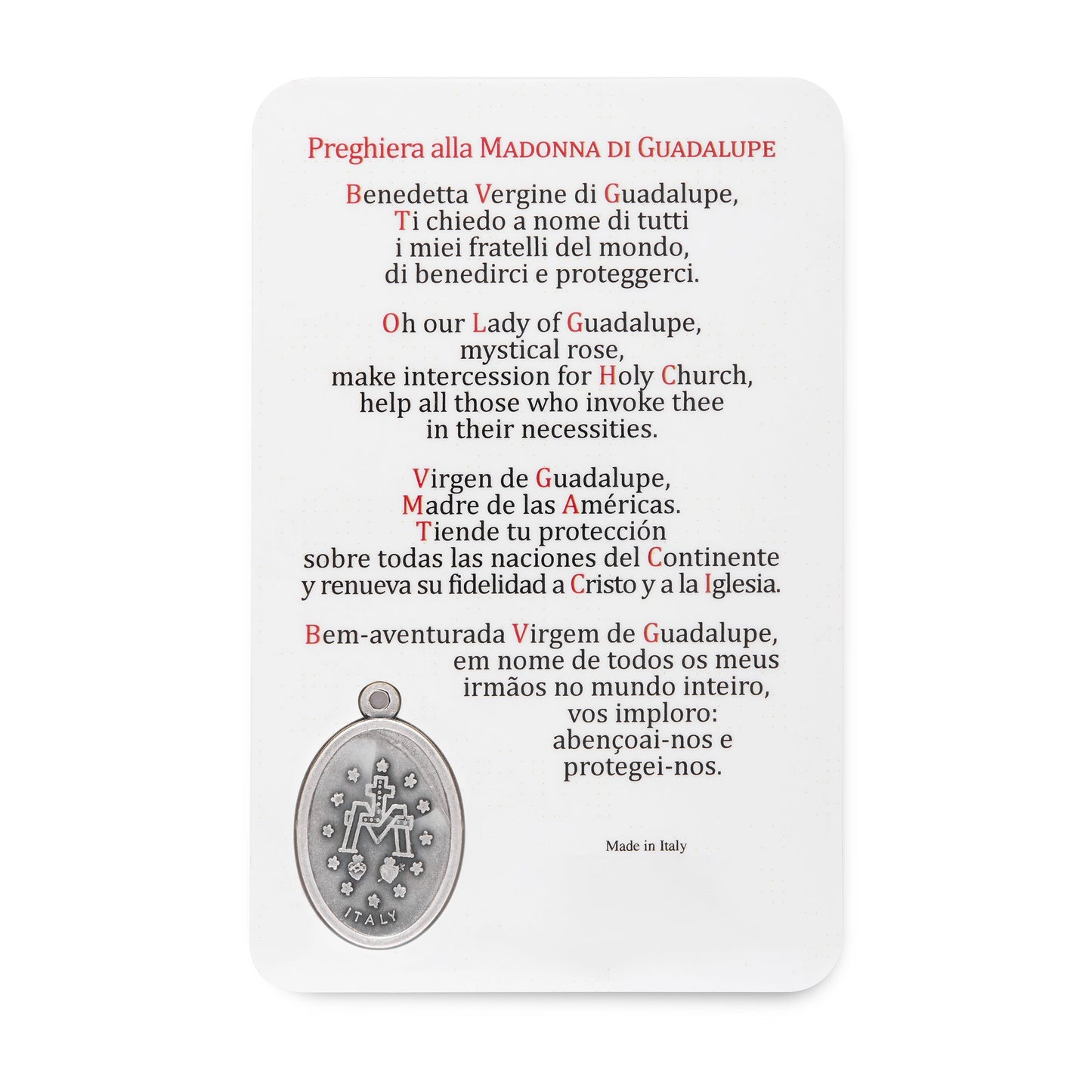 MONDO CATTOLICO ROMA Holy Card Plasticized Holy Card of Our Lady of Guadalupe