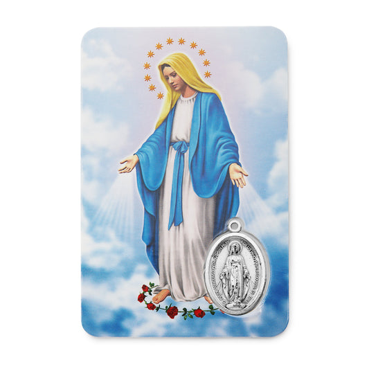 Mondo Cattolico Holy Card Plasticized Holy Card of Our Lady of the Miraculous Medal