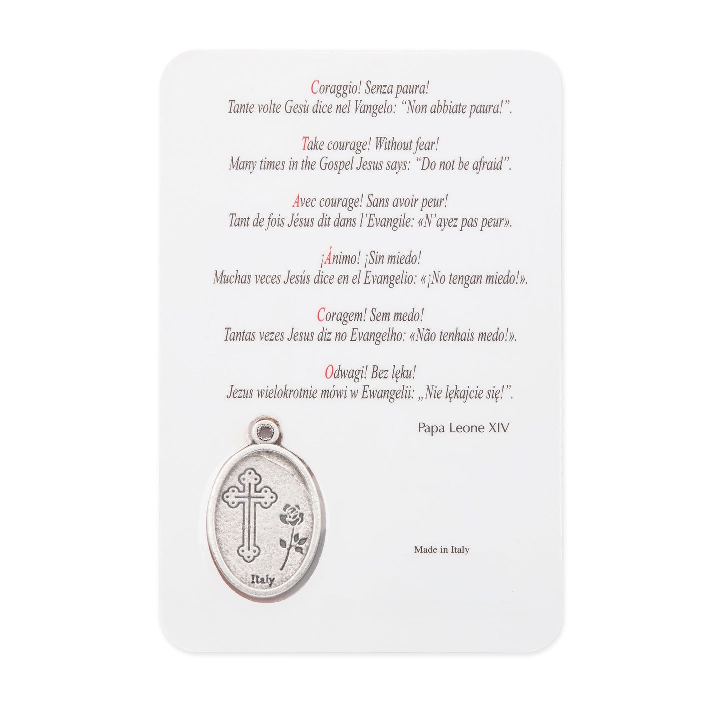 MONDO CATTOLICO ROMA Holy Card Plasticized Holy Card of Pope Leo XIV with Orange Background