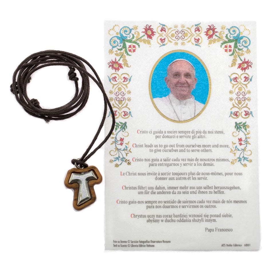 MONDO CATTOLICO Pope Francis Parchment with Tau Cross and Chain