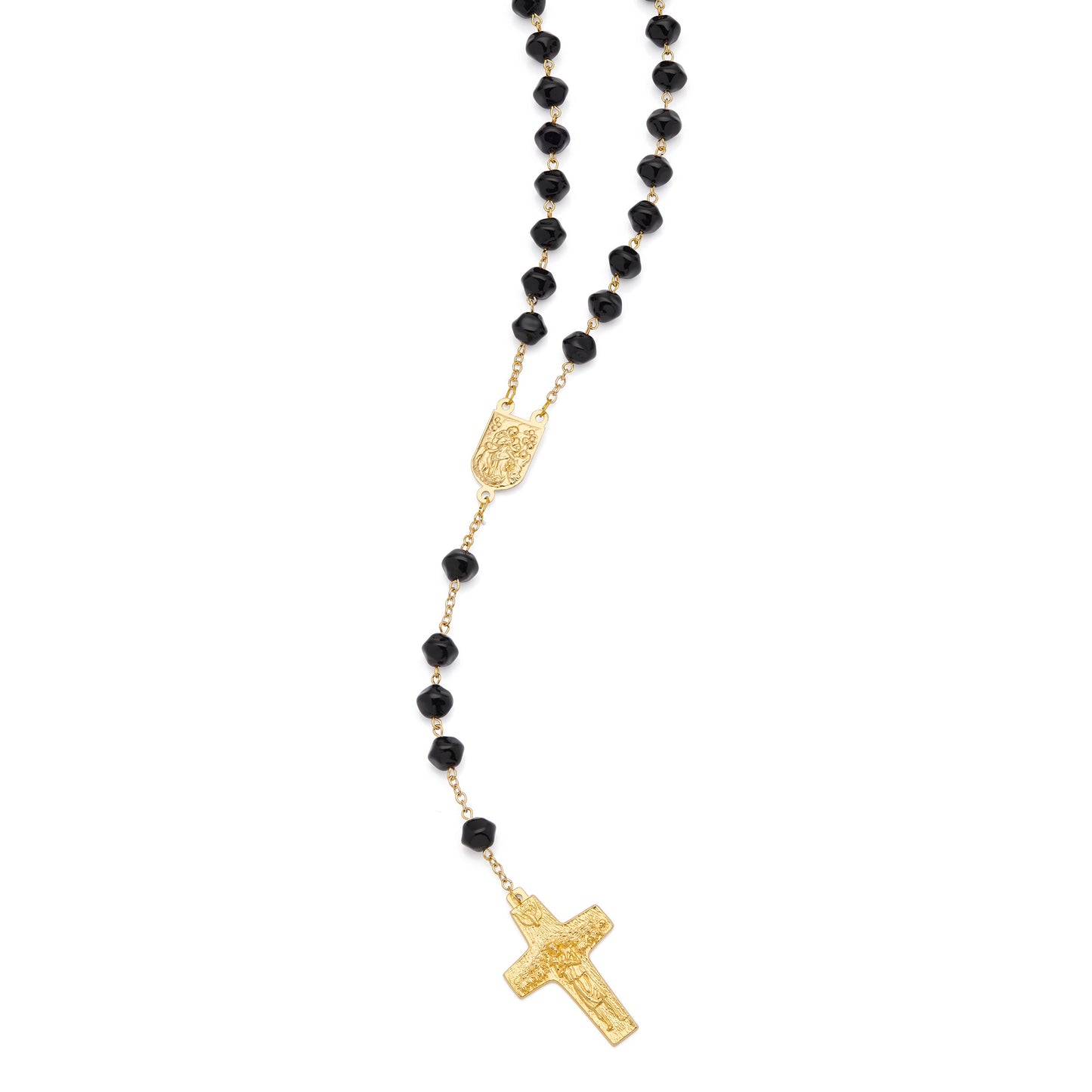MONDO CATTOLICO ROMA Prayer Beads 56 cm (22.05 in) / 78 cm (30.71 in) / 8 mm (0.31 in) Pope Francis Rosary in Black Stones