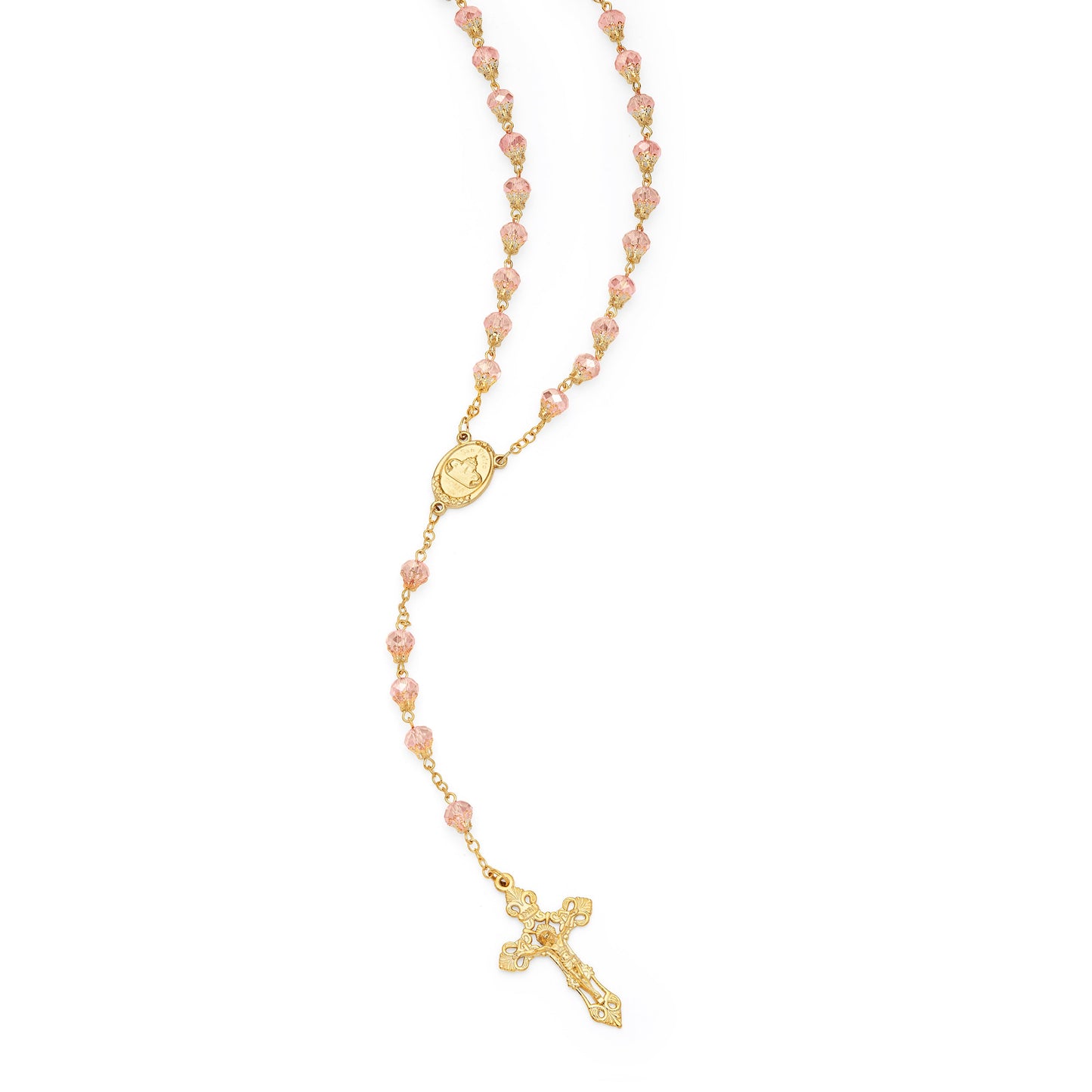 Mondo Cattolico Rosary 62 cm (24.41 in) / 88 cm (34.65 in) / 8 mm (0.31 in) Pope Francis Rosary with Pink Balloon-shape Crystal Beads