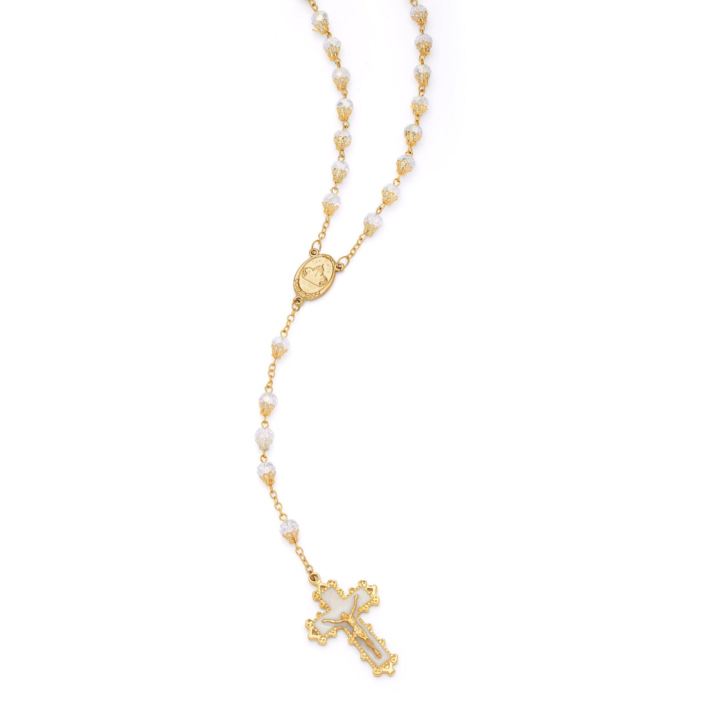 Mondo Cattolico Rosary 62 cm (24.41 in) / 88 cm (34.65 in) / 8 mm (0.31 in) Pope Francis Rosary with White Balloon-shape Crystal Beads