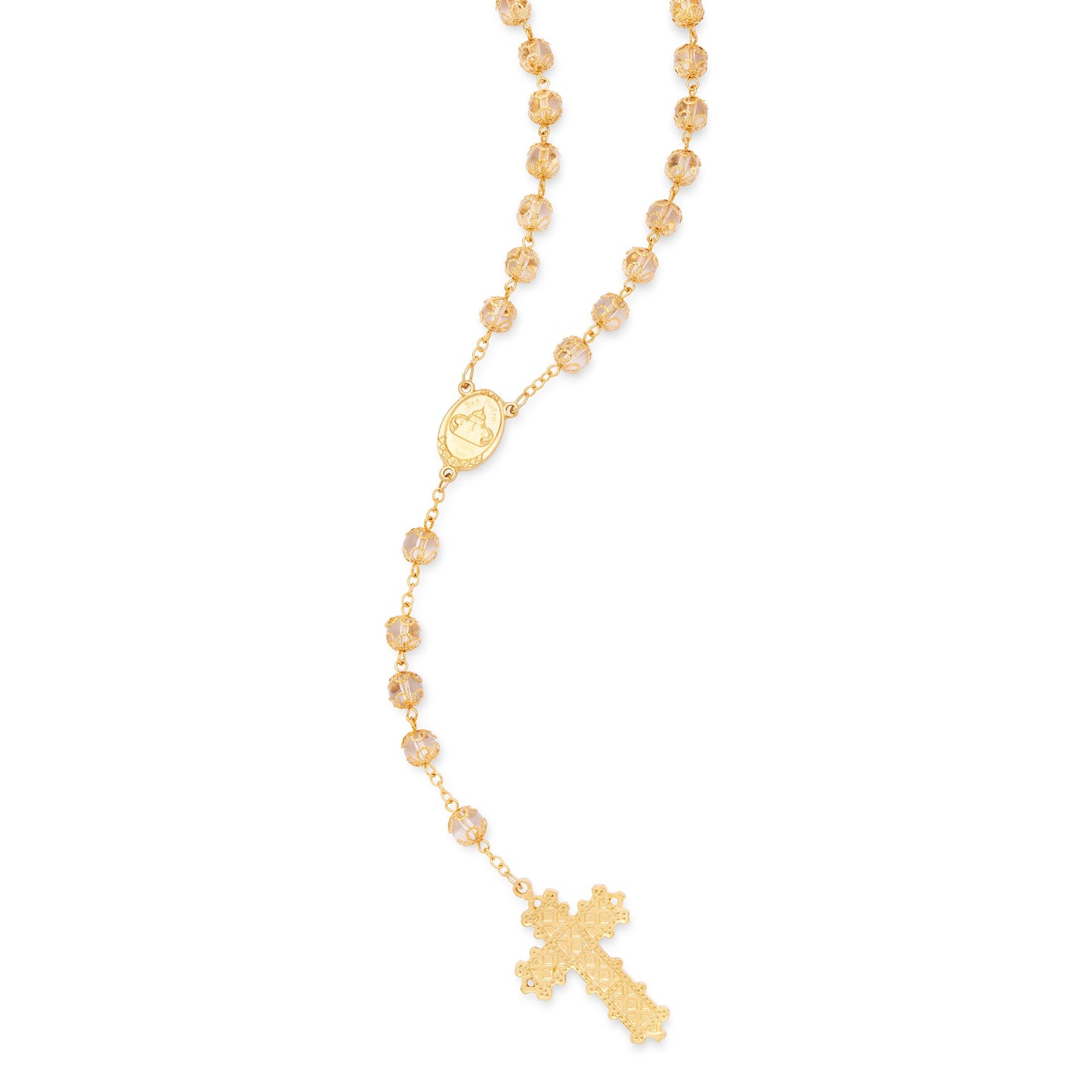Mondo Cattolico Rosary 60 cm (23.62 in) / 84 cm (33.07 in) / 8 mm (0.31 in) Pope Francis Rosary with White Capped Crystal Beads