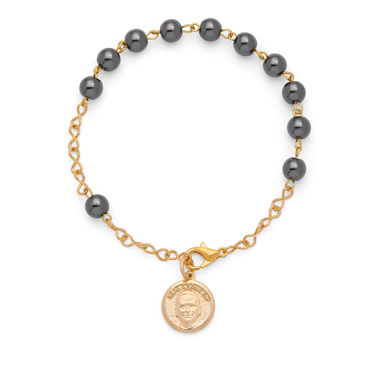 MONDO CATTOLICO ROMA Bracelet 19 cm (7.48 in) / 6 mm (0.24 in) Pope Leo XIV Bracelet in Gold-Tone with Hematite Beads