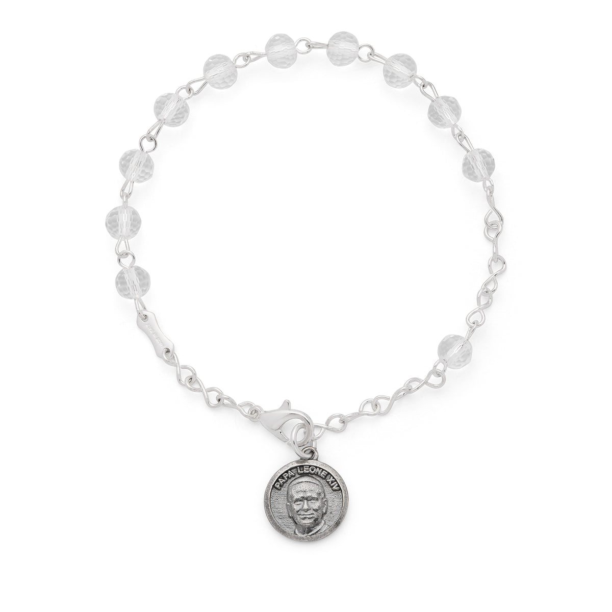 MONDO CATTOLICO ROMA Bracelet 19 cm (7.48 in) / 6 mm (0.24 in) Pope Leo XIV Bracelet with Clear Crystal Beads