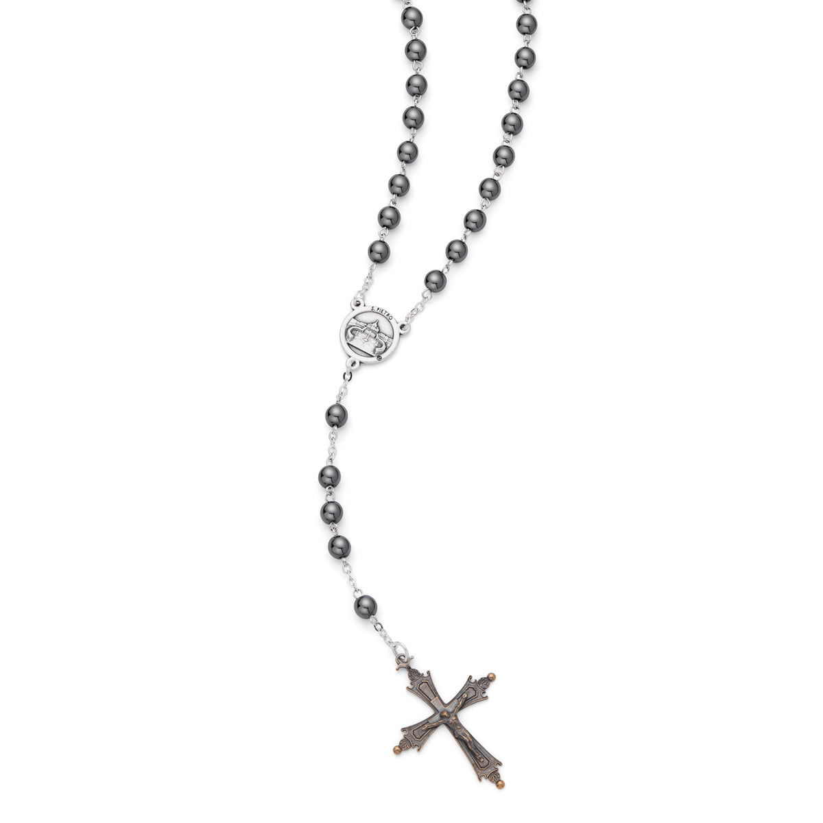 MONDO CATTOLICO ROMA Rosary 46 cm (18.11 in) / 64 cm (25.20 in) / 6 mm (0.24 in) Pope Leo XIV Rosary with Hematite Beads