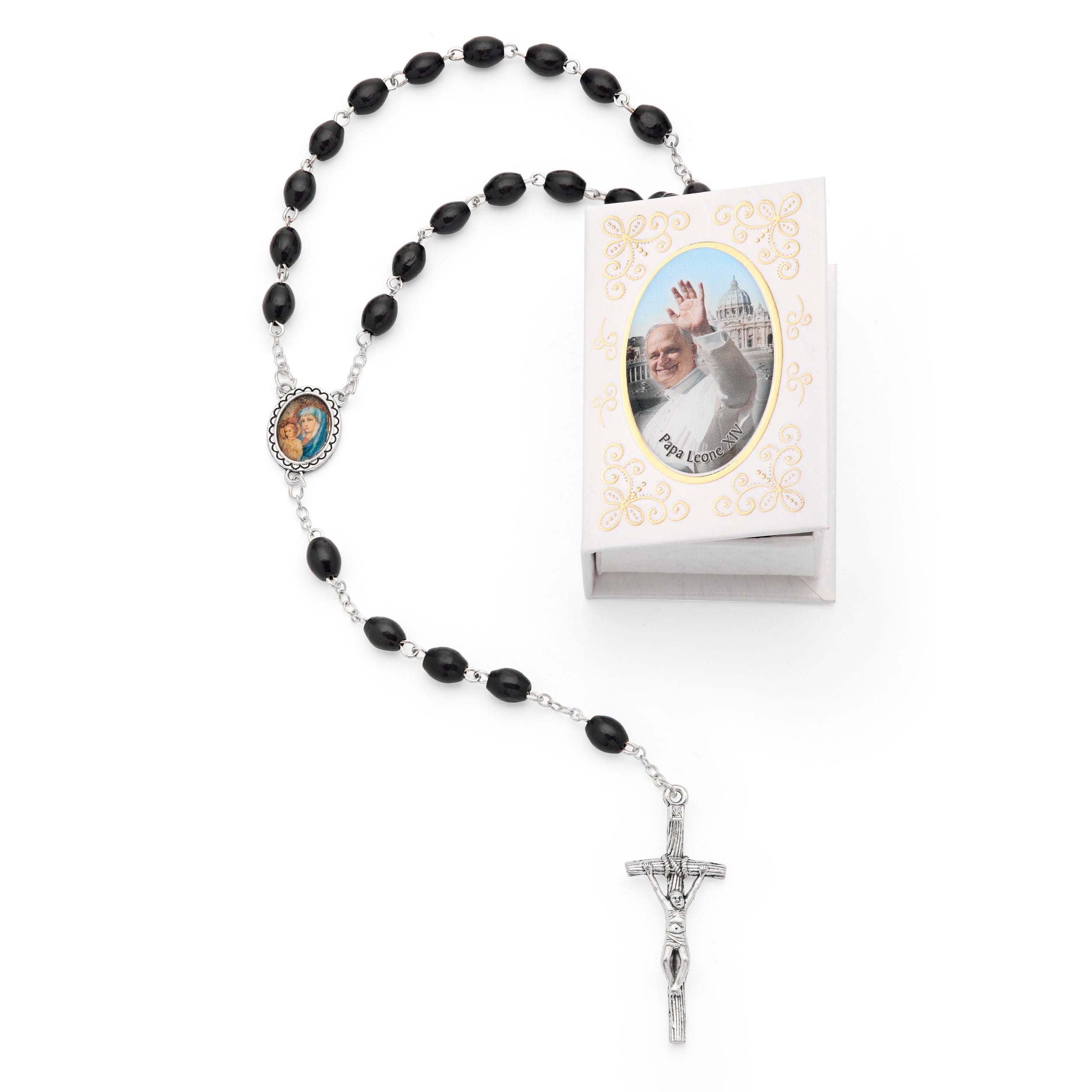 Pope Leo XIV White Rosary Case with Wood Rosary | MONDO CATTOLICO