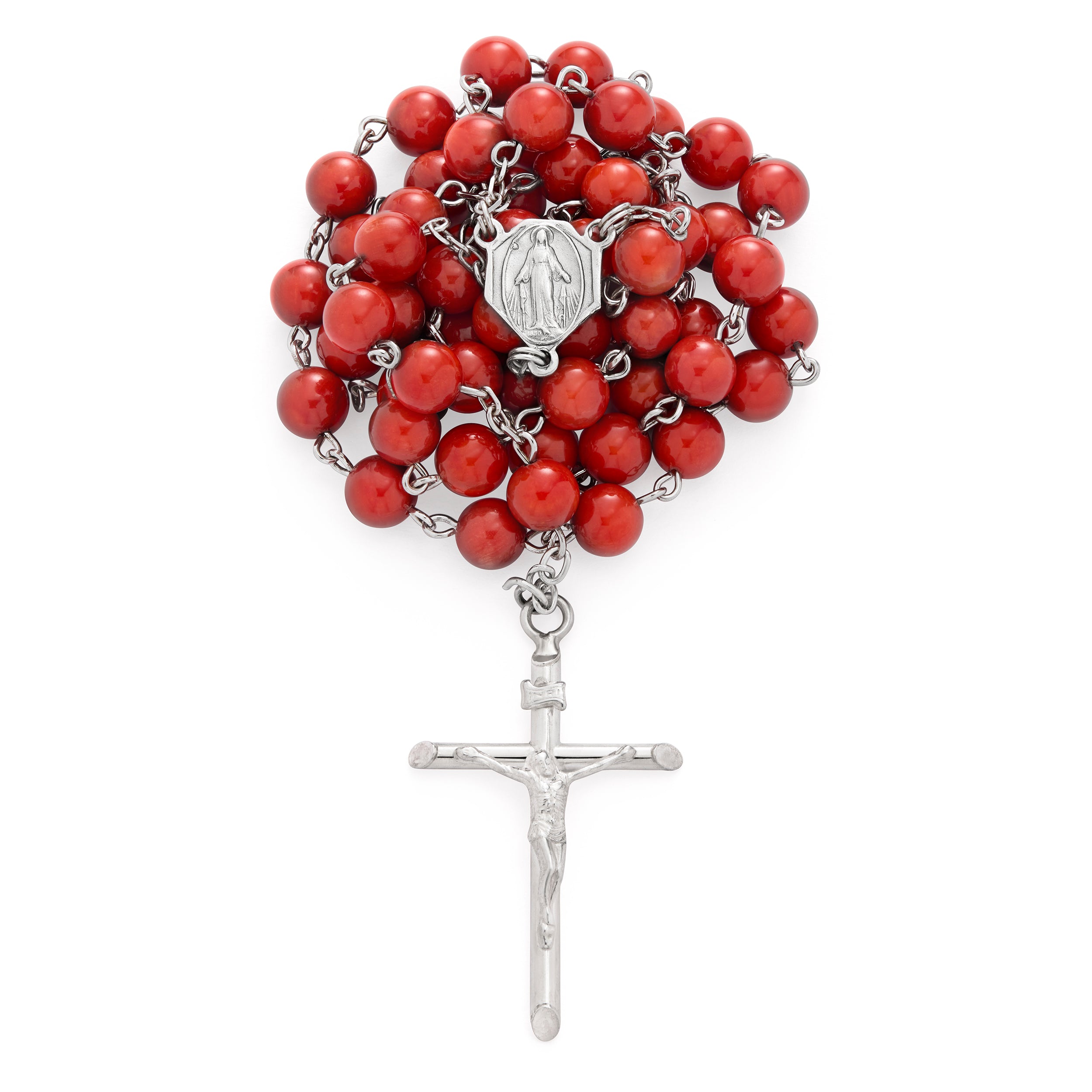 RED CORAL SILVER ROSARY | MONDO CATTOLICO