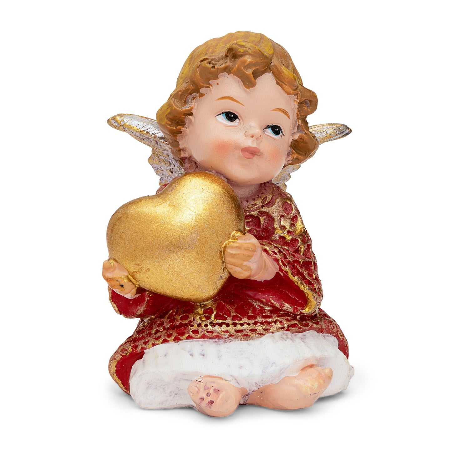 Mondo Cattolico 7 cm (2.76 in) Red Resin Angel With Golden Heart