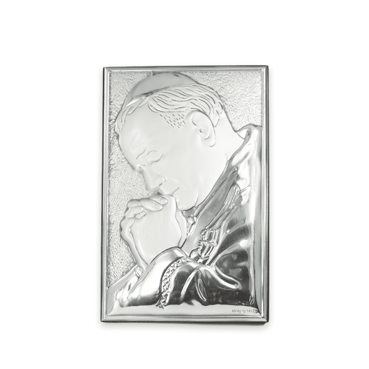 MONDO CATTOLICO 15X9,5 cm Religious Picture Praying Pope John Paul II Bilaminate Sterling Silver