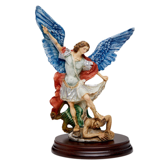 Mondo Cattolico 23 cm (9.06 in) Resin Statue of St. Michael With Wooden Base