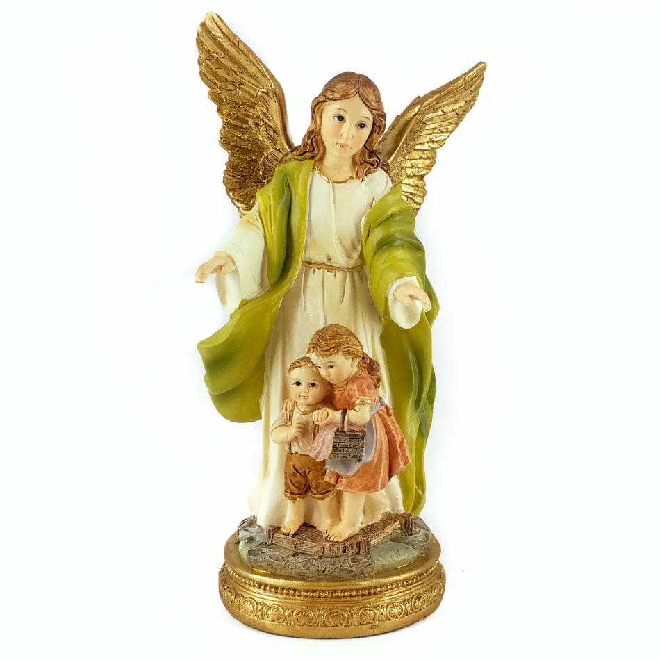 MONDO CATTOLICO 14.5 cm (5.71 in) Resin Statue of the Guardian Angel With Green Veil