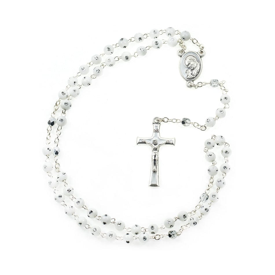 MONDO CATTOLICO Prayer Beads Resin White Rosary with Strass