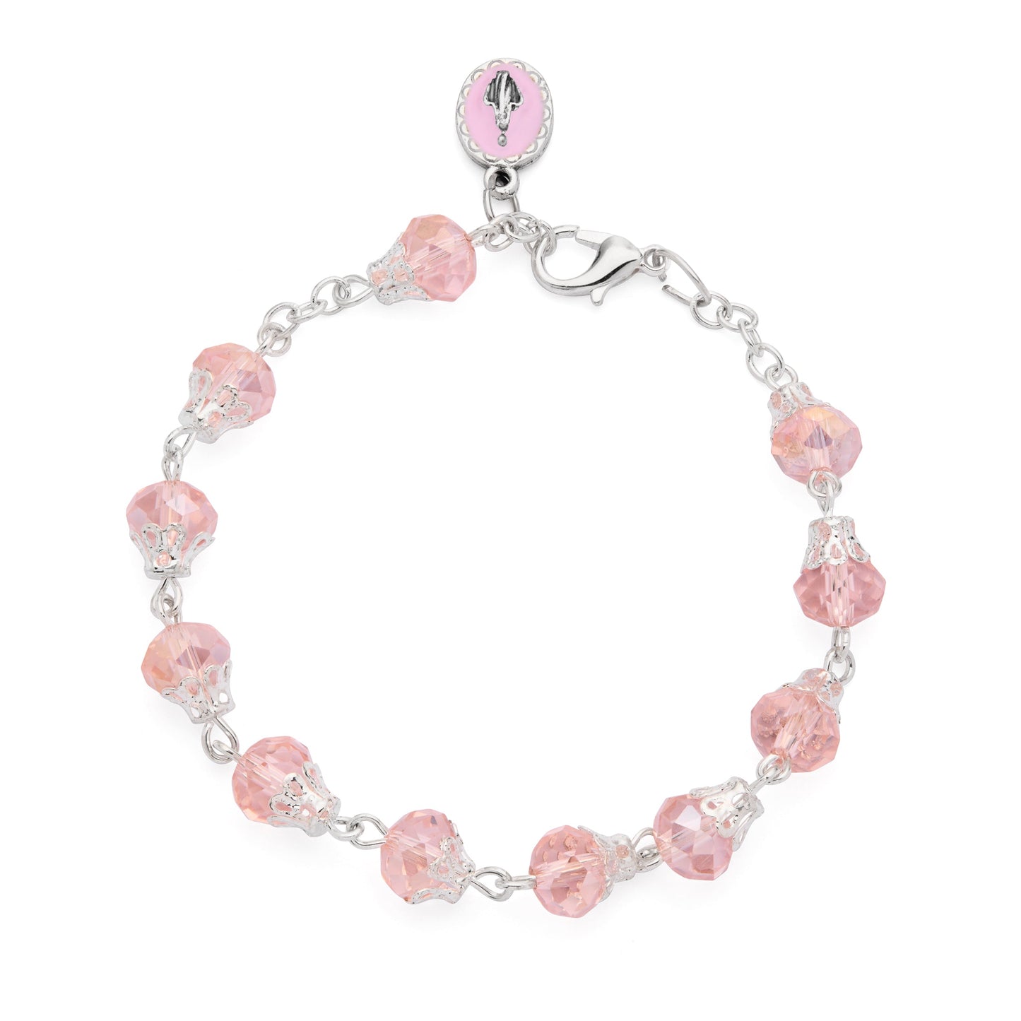 MONDO CATTOLICO ROMA Bracelet 22 cm (8.66 in) / 7 mm (0.28 in) Rosary Bracelet with Balloon-shaped Light Pink Crystal Beads