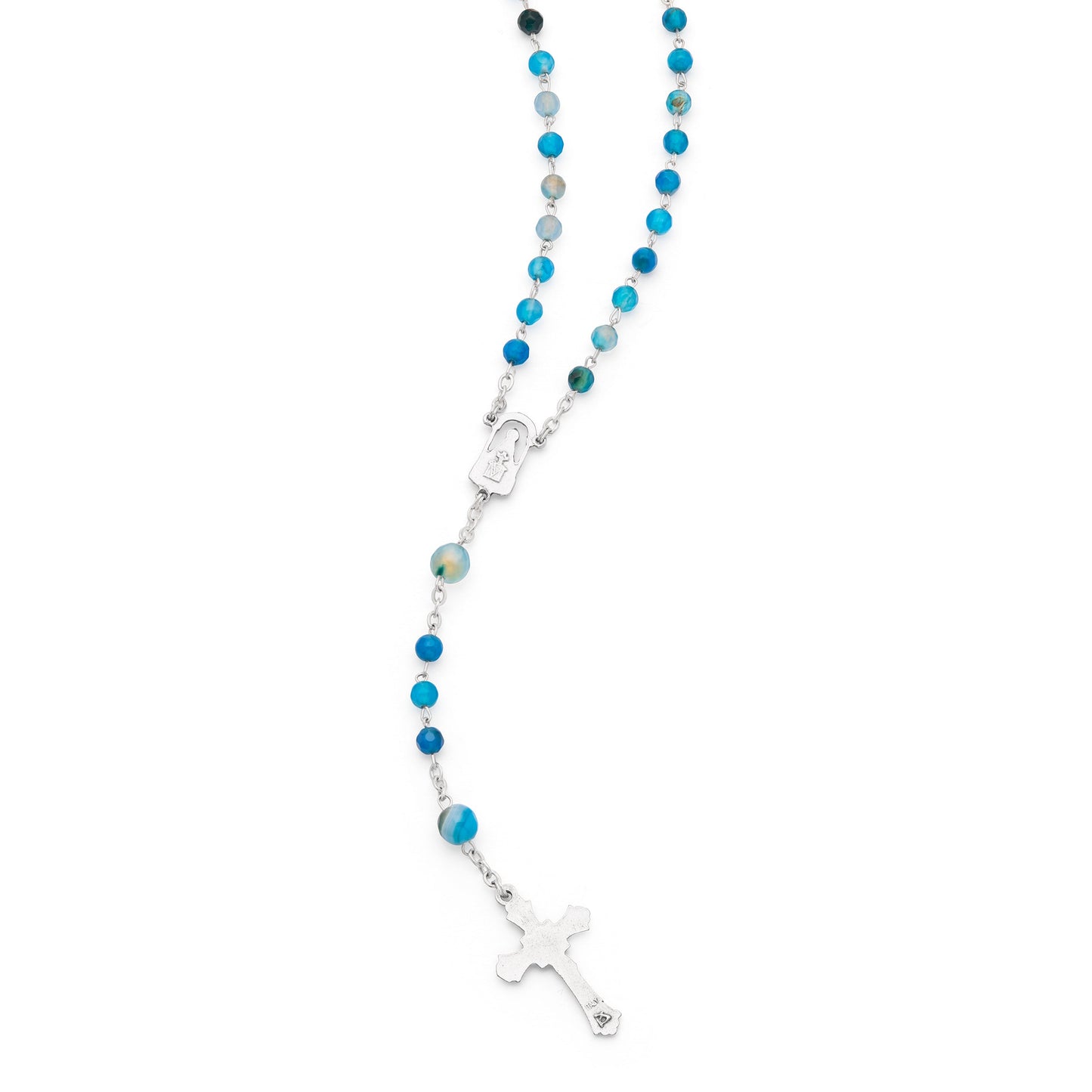 MONDO CATTOLICO ROMA Prayer Beads 36.5 cm (14.37 in) / 4 mm (0.15 in) Rosary in Blue and White Agate