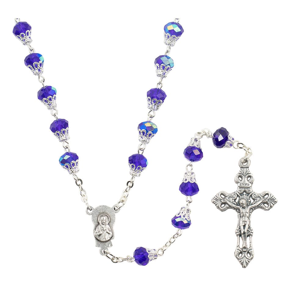 MONDO CATTOLICO Prayer Beads Rosary in Faceted Blue Glass "Mongolfiera" Beads