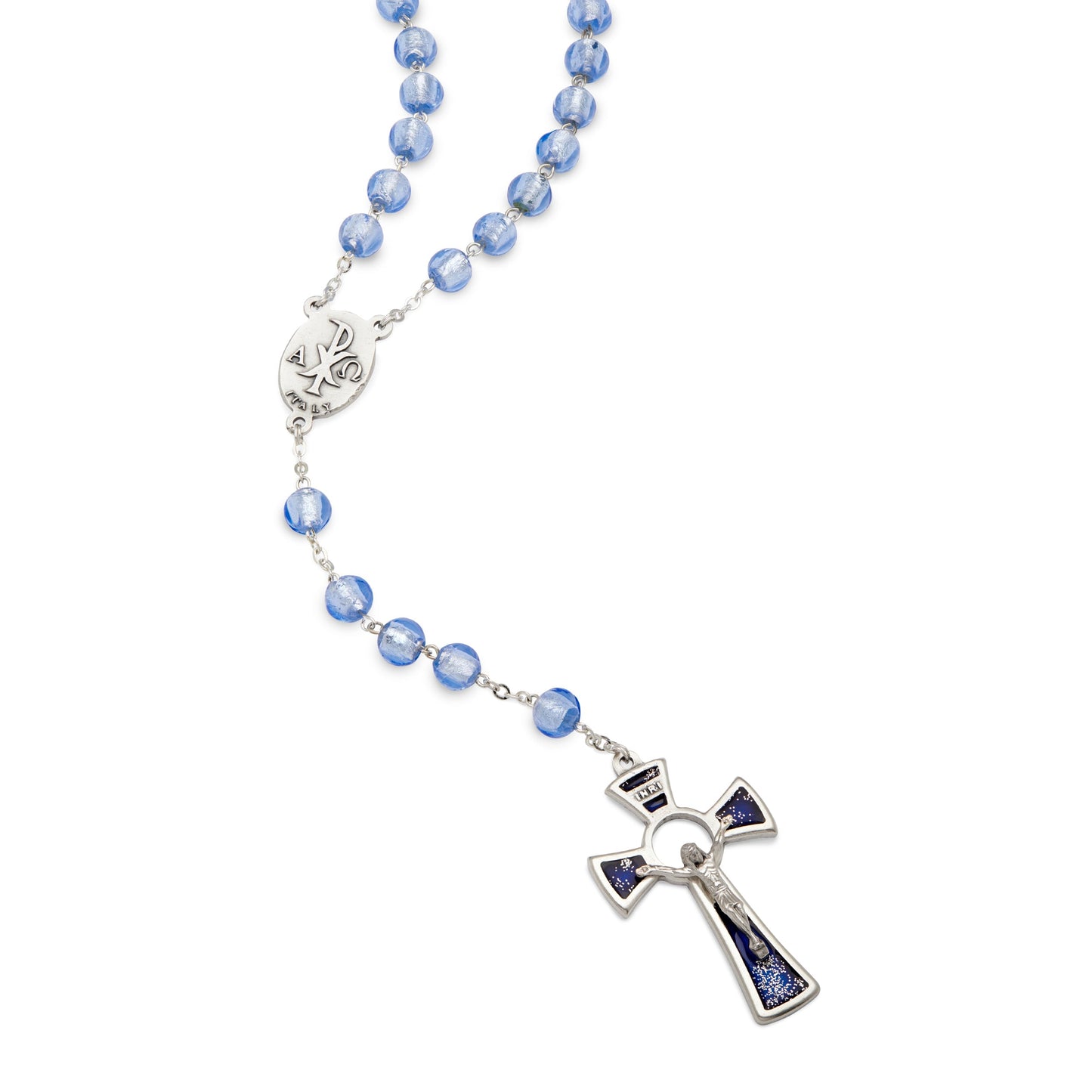 MONDO CATTOLICO Prayer Beads 54 cm (21 in) / 8 mm (0.30 in) Rosary in Sky Blue Murano Glass