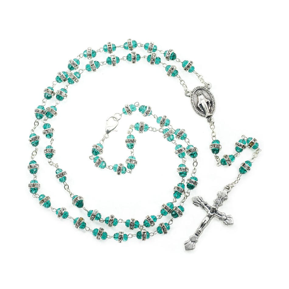 Rosary Necklace in Glass with Crystal Rhinestones Beads MONDO
