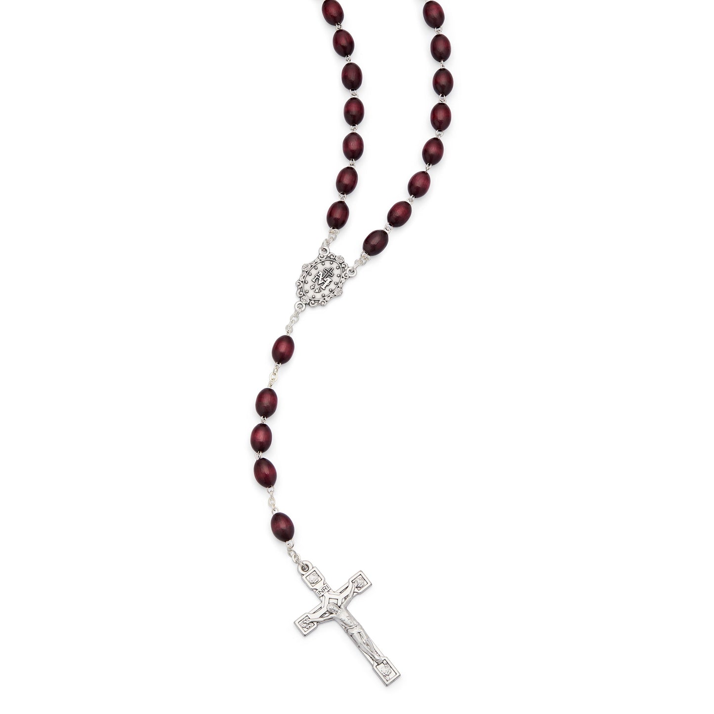 MONDO CATTOLICO ROMA Rosary 60 cm (23.62 in) / 84 cm (33.07 in) / 8x10 mm (0.31x0.39 in) Rosary with Oval Dark Brown Wooden Beads